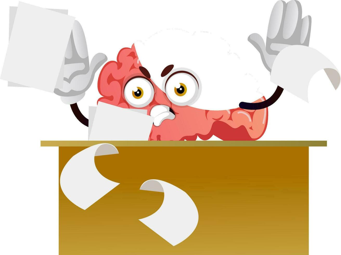 Brain is frustrated at work, illustration, vector on white background.