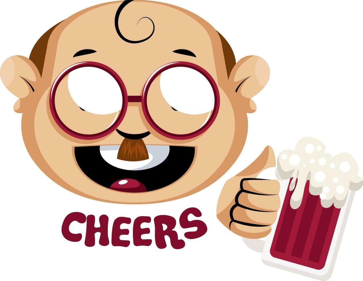 nerd humano emoji participación un vaso de cerveza, ilustración, vector en blanco antecedentes.