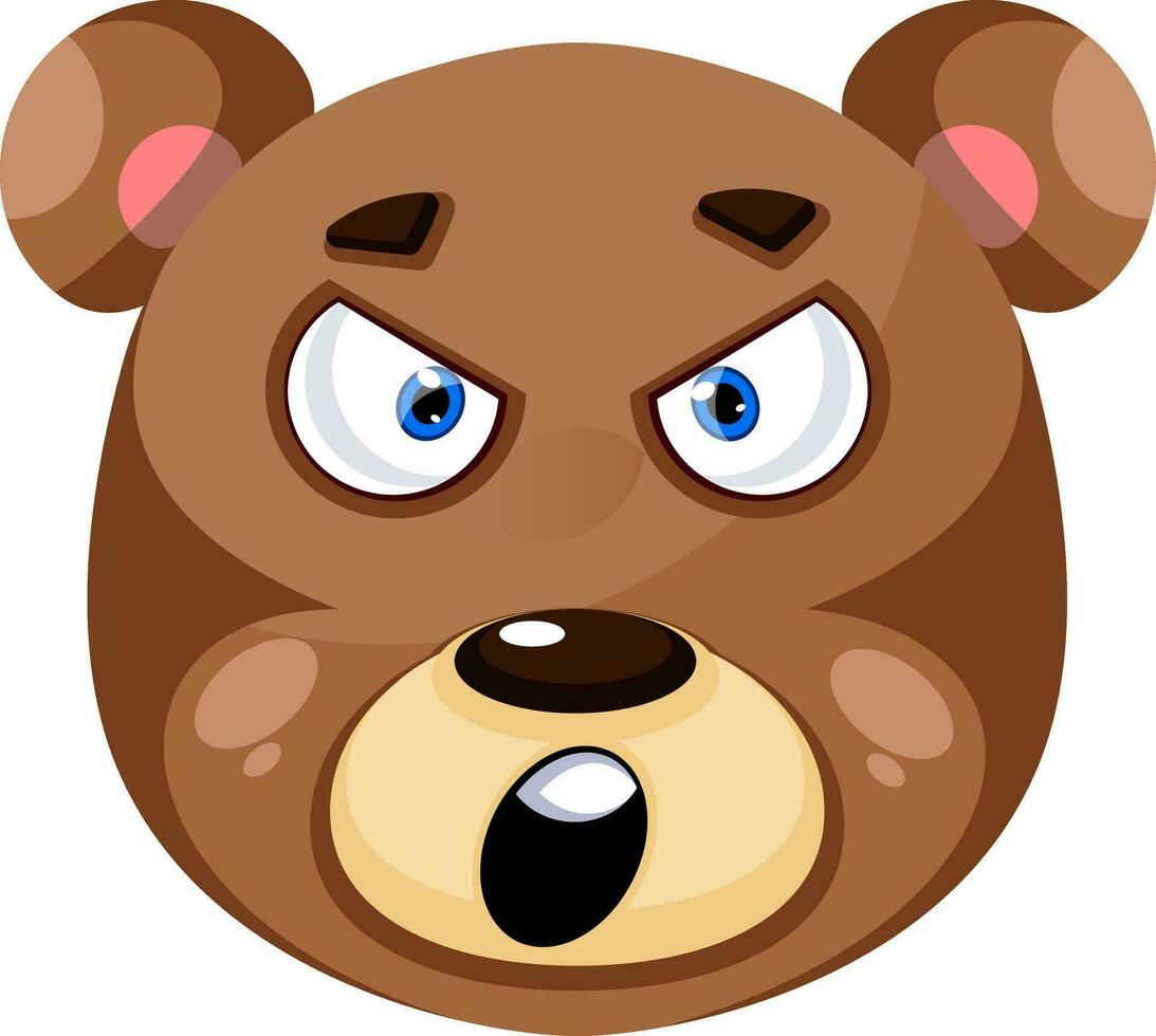 Bear is feeling angry, illustration, vector on white background.