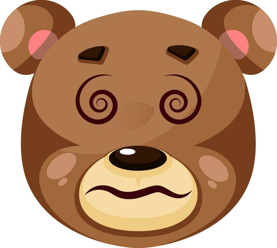 Bear is feeling dizzy, illustration, vector on white background.