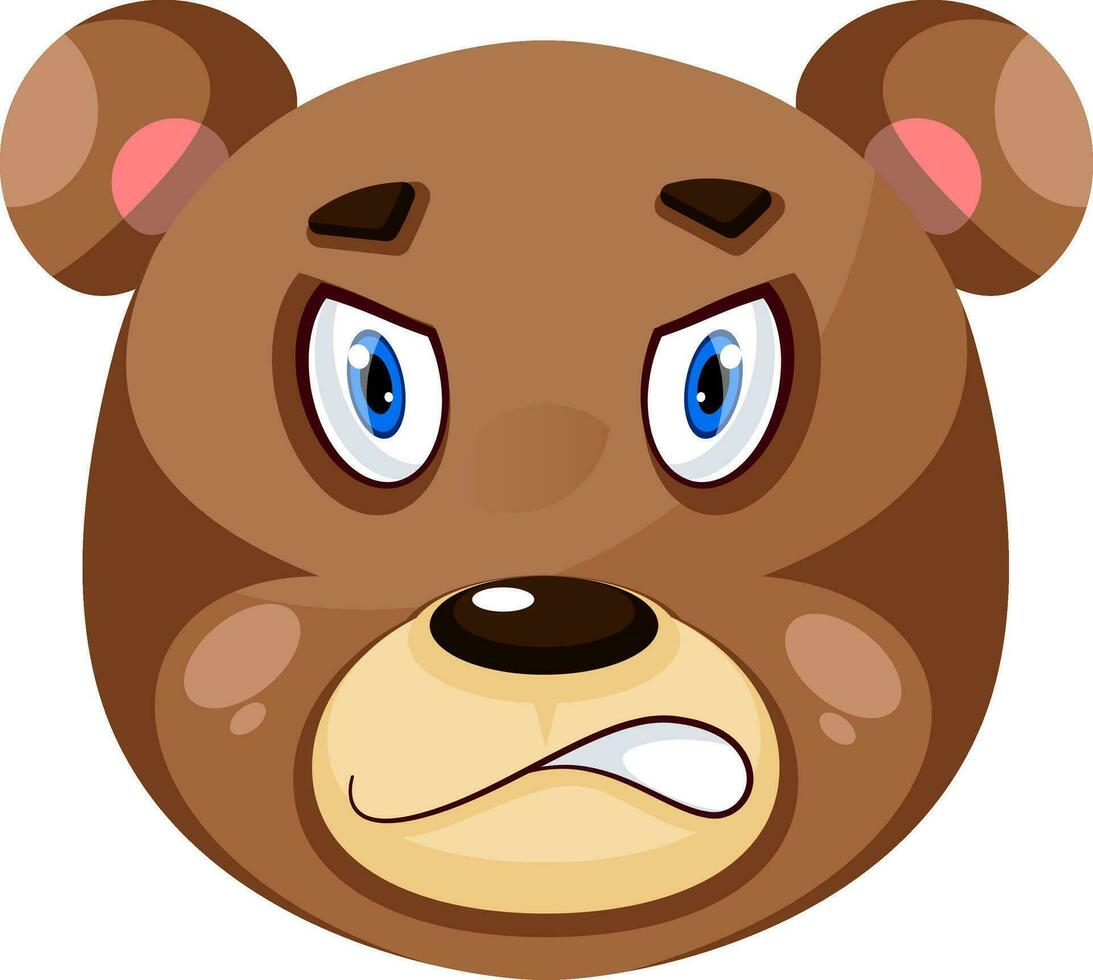 Bear is feeling angry, illustration, vector on white background.