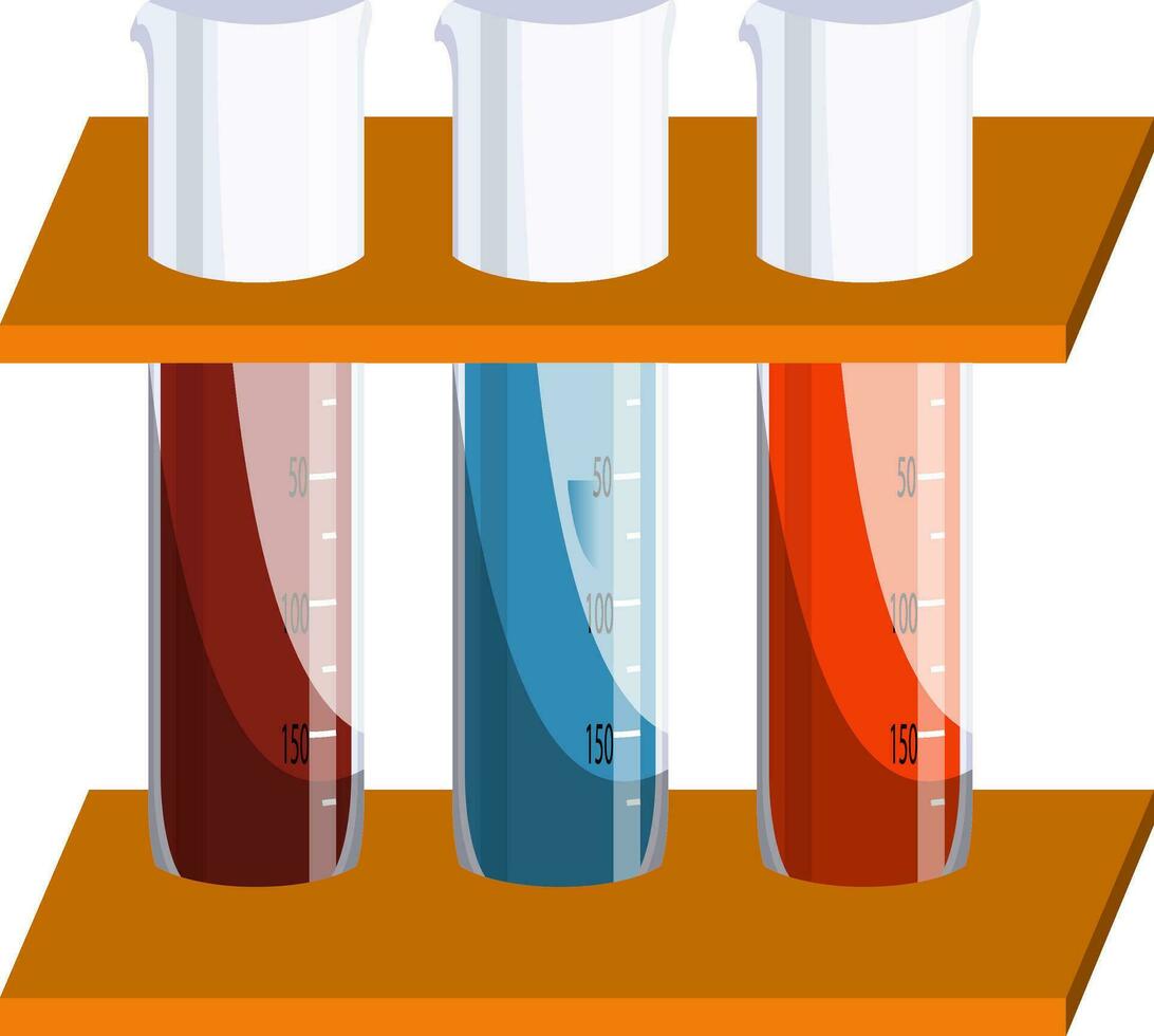 Three test tubes with colorful liquid  vector illustration on white background.