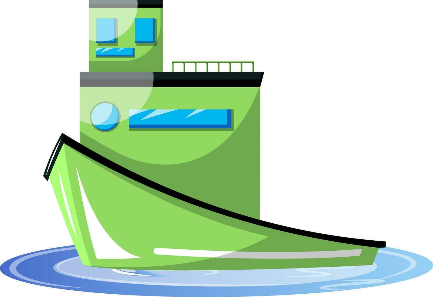 Big light green transport ship vector illustration on white background.