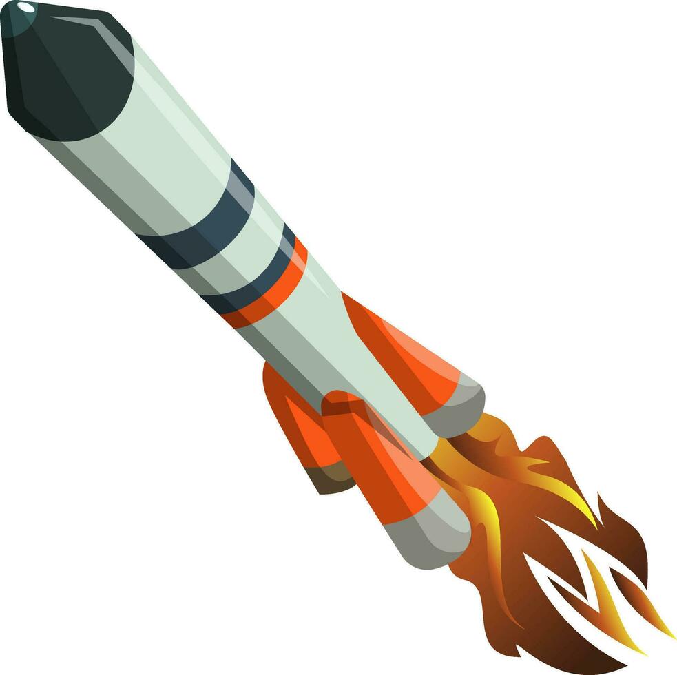 White long flying rocket vector illustration on white background.