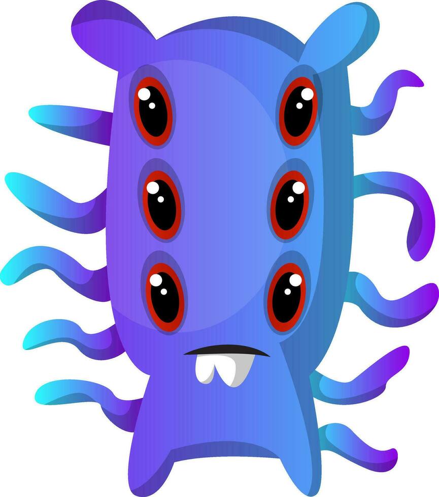 Six-eyed blue monster with tentacles illustration vector on white background