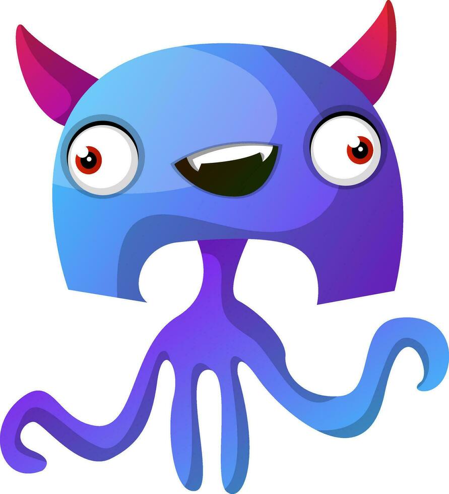 Blue monster with pink hornes illustration vector on white background