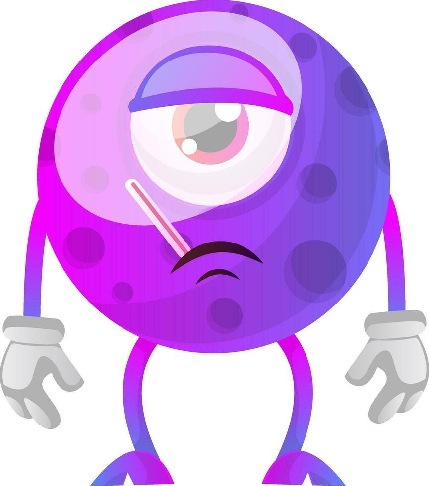 One eyed sick purple monster illustration vector on white background