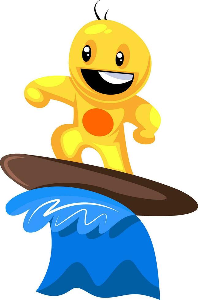 amarillo criatura surf en el ola vector ilustración en un blanco antecedentes