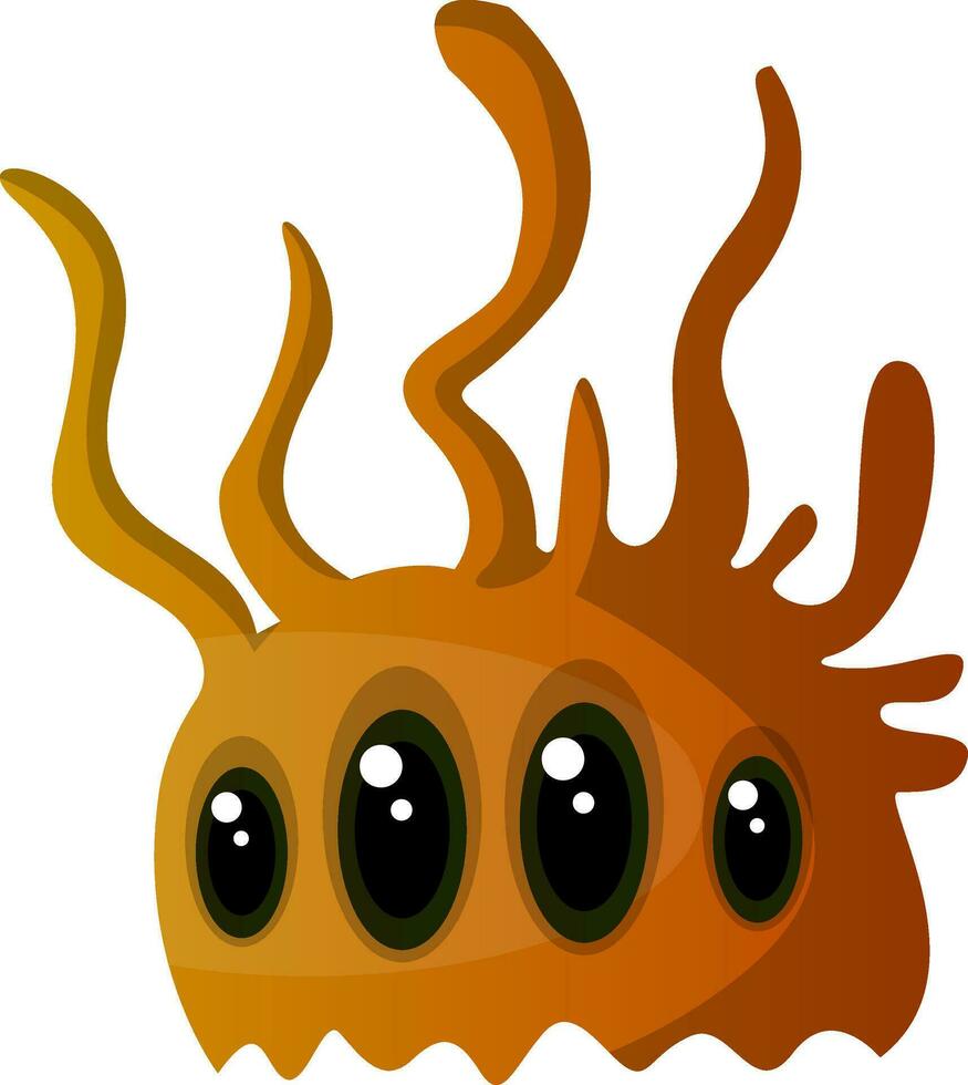 Four-eyed orange monster with a horn illustration vector on white backgroundPrint