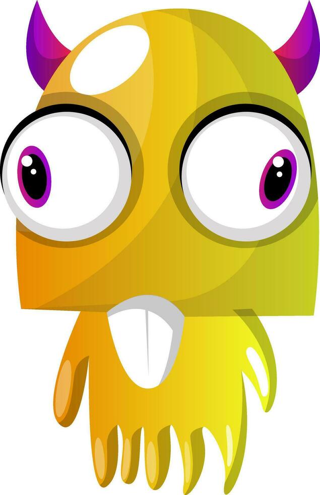 Yellow monster with pink horns and big eyes illustration vector on white background