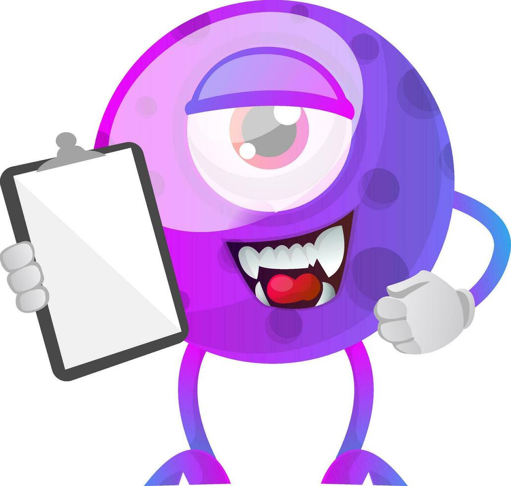 púrpura monstruo con un bloc ilustración vector en blanco antecedentes
