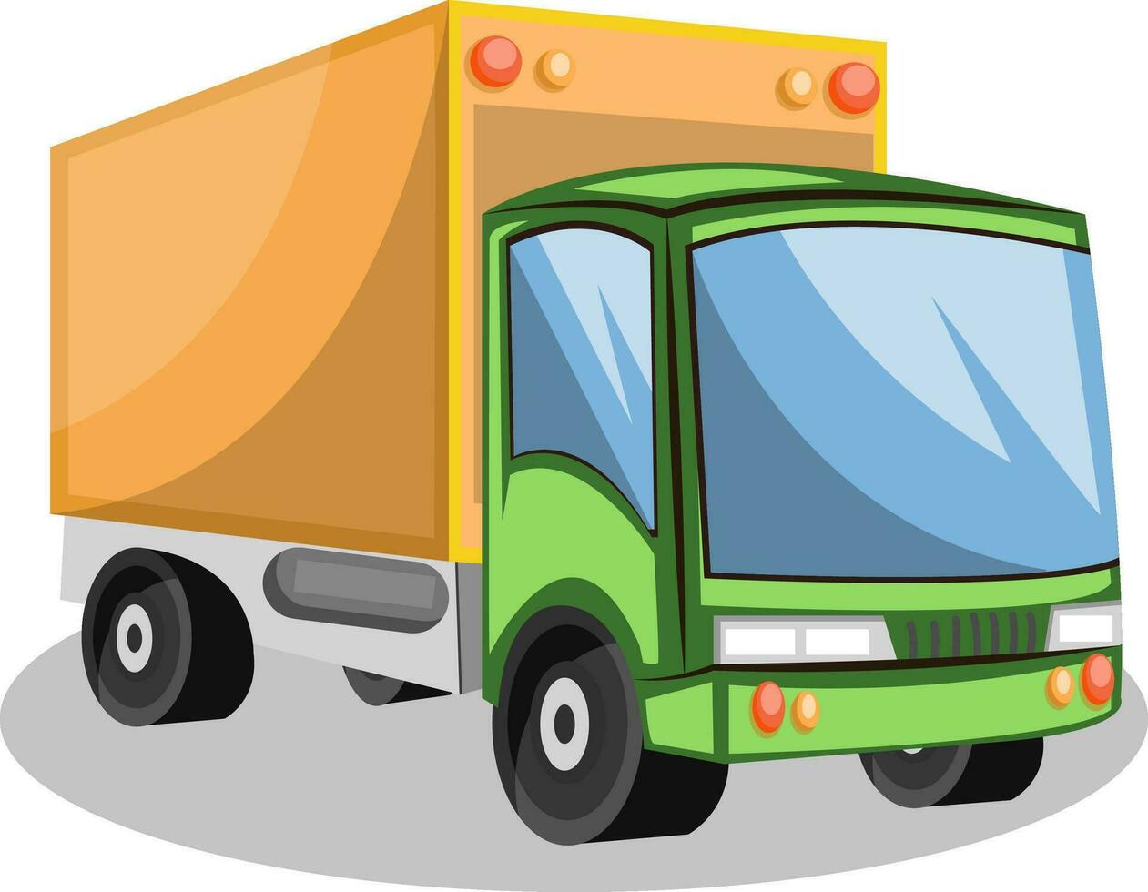 Green and yellow transporting truck vector illustration on white background.