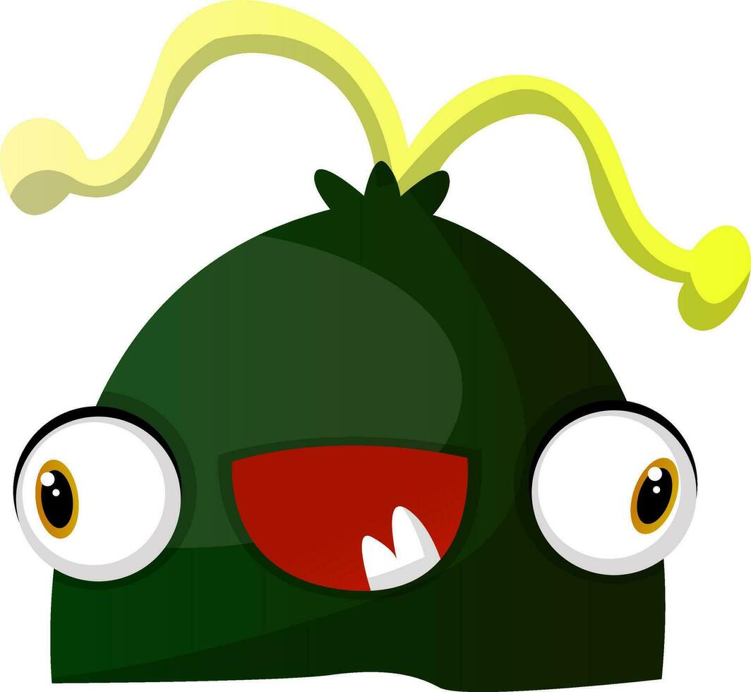 Happy green monster with yellow hair illustration vector on white background
