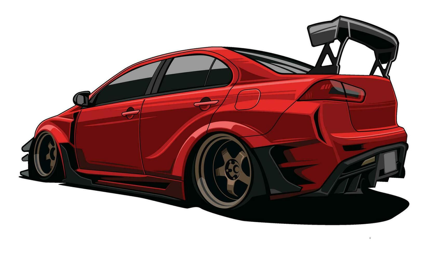 Red modified low ride car rear view vector