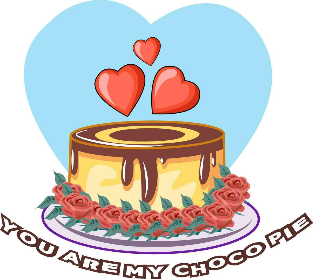 Valentines day cake, illustration, vector on white background.