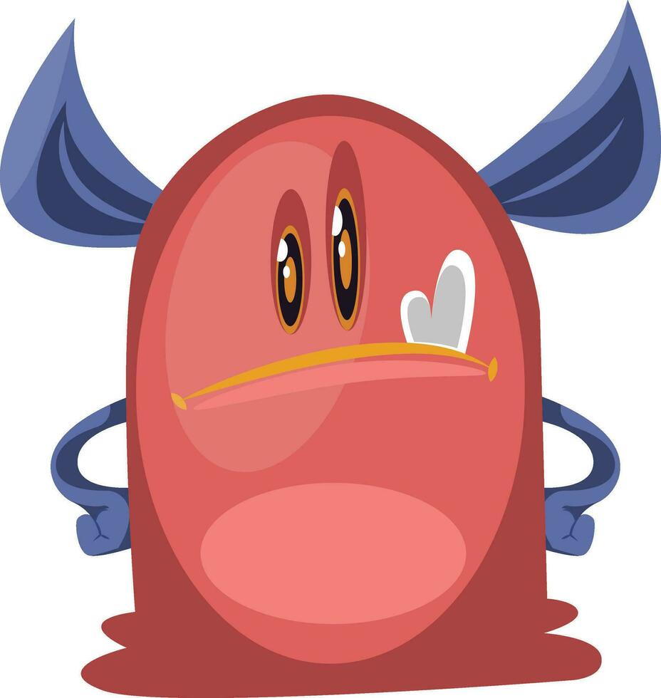 Confident red monster with big blue ears cartoon charater white background vector illustration.