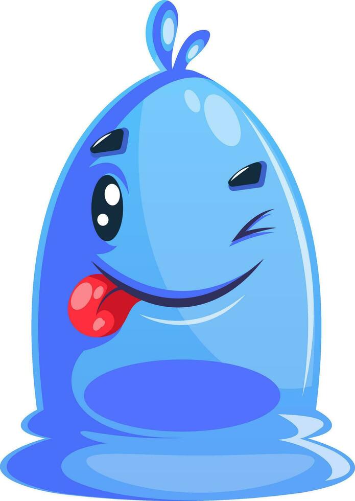 Winking blue cartoon character with tongue out. vector