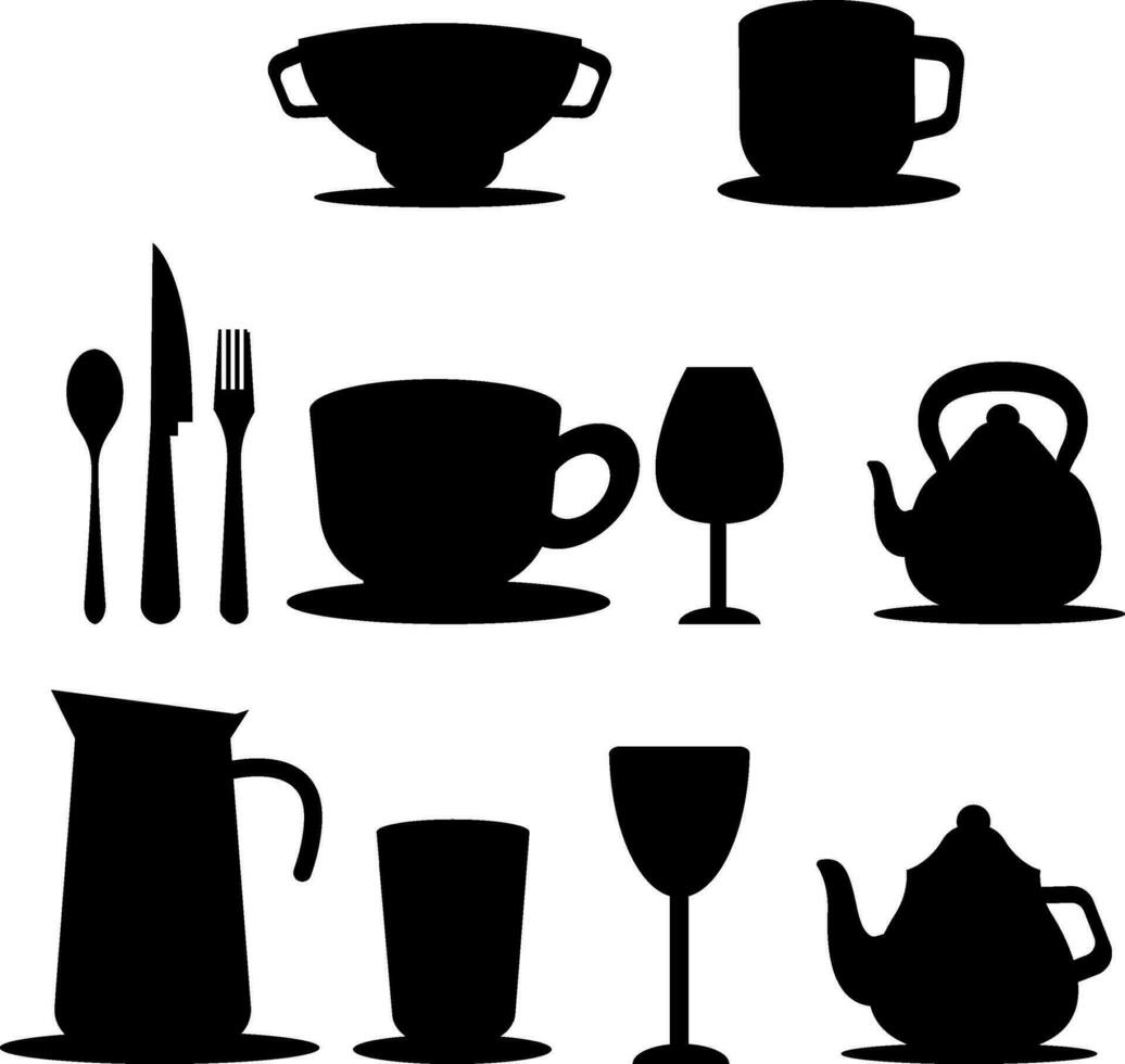 Tea Set vector color illustration.