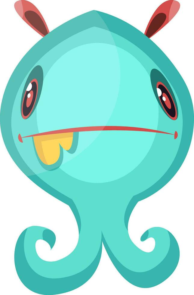 Confused blue ghost monster with pale red ears white background vector illustration.