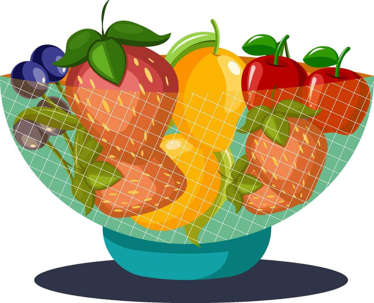 Fruits bowl vector color illustration.