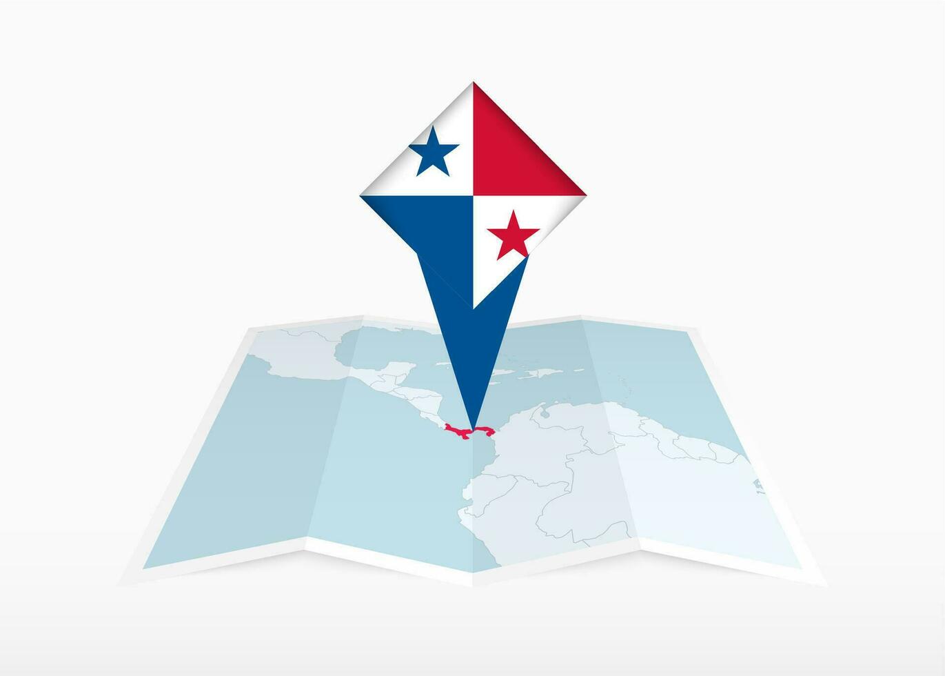 Panamá es representado en un doblada papel mapa y clavado ubicación marcador con bandera de Panamá. vector