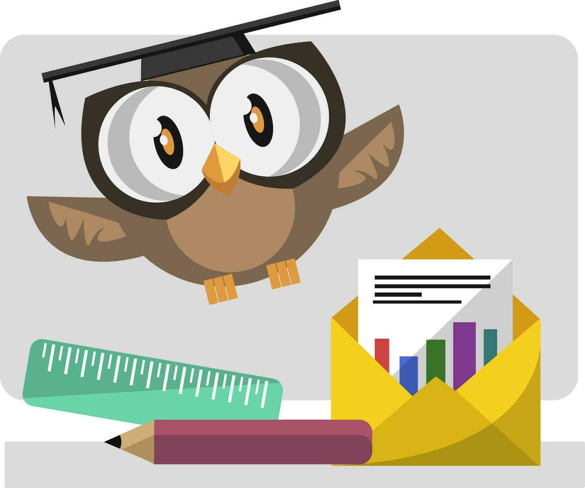 Print owl doing charts on white background vector illustration