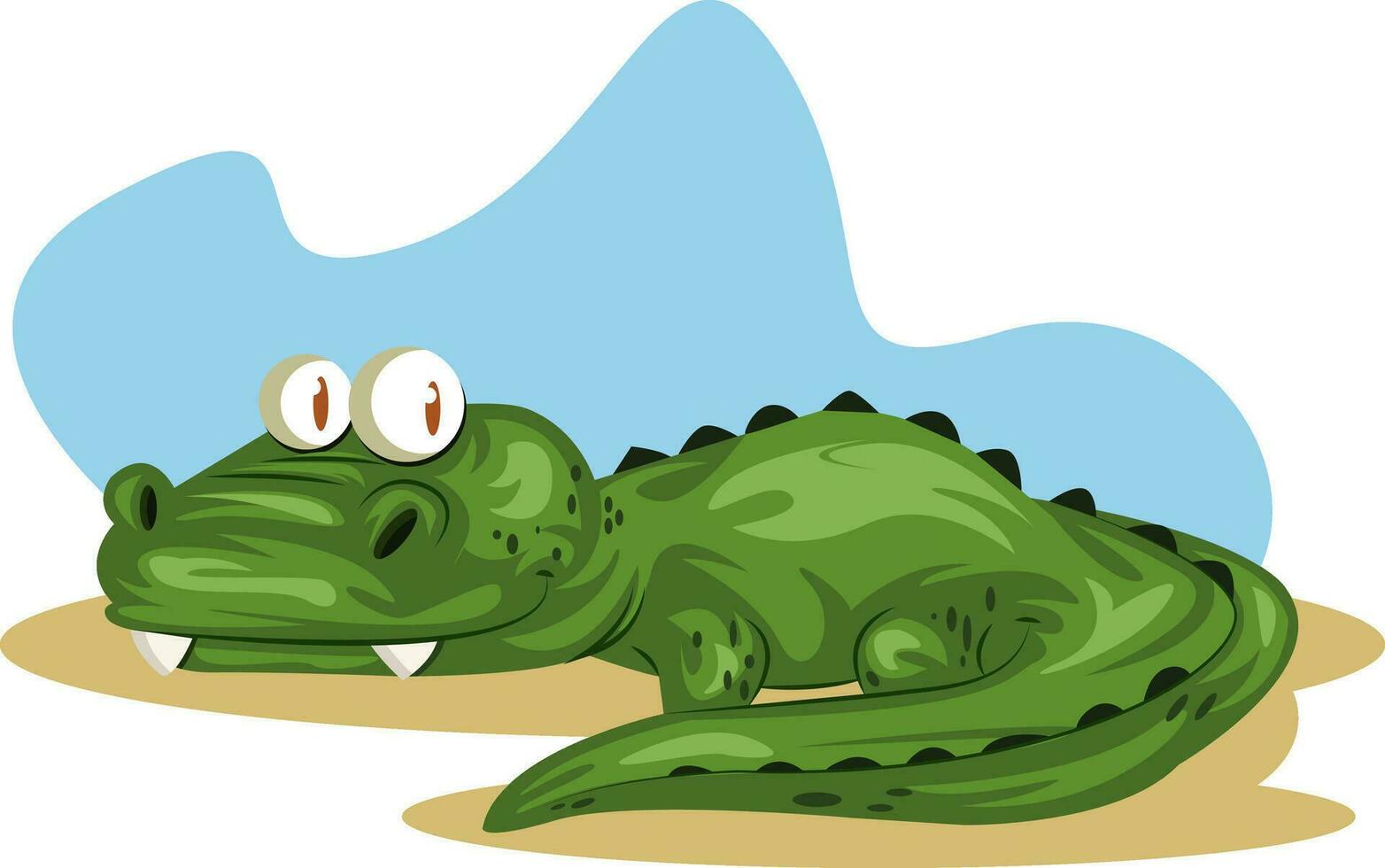 Green crocodile with big eyes, illustration, vector on white background.