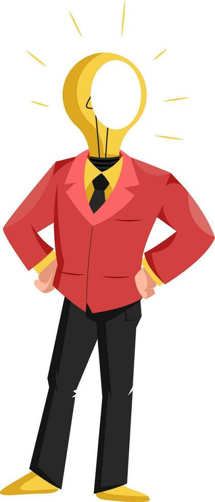 Man with a light bulb in stead fo head white background vector illustration.