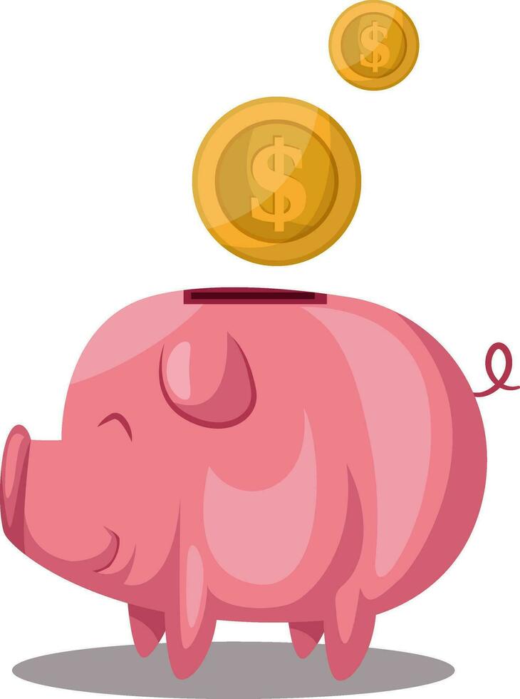 Print piggy bank with coins on white background vector illustration.