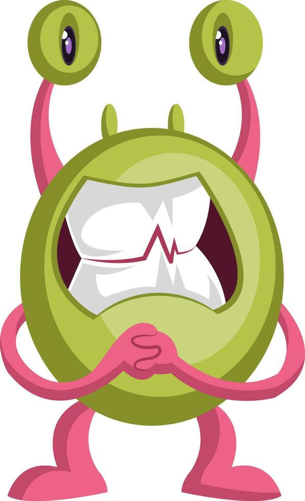 Scared cartoon monster white background vector illustration.