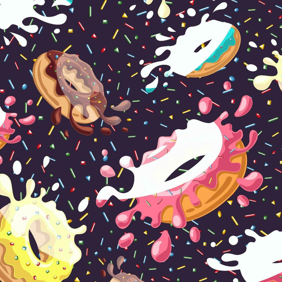 Delicious donuts wallpaper, illustration, vector on white background.