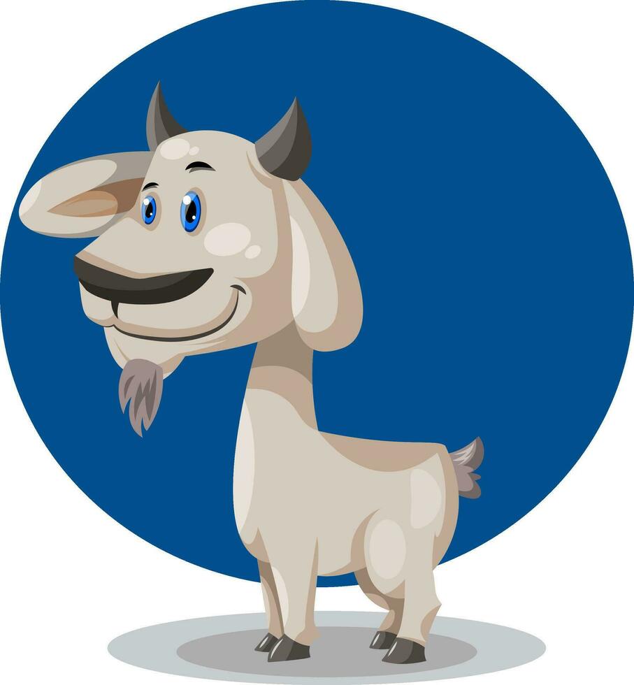 Goat with blue eyes, illustration, vector on white background.