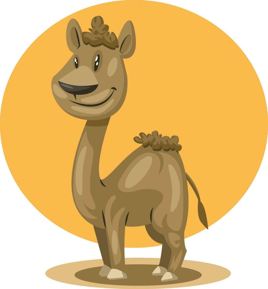 Happy camel in desert, illustration, vector on white background.