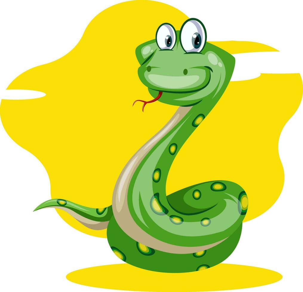 Happy green snake, illustration, vector on white background.