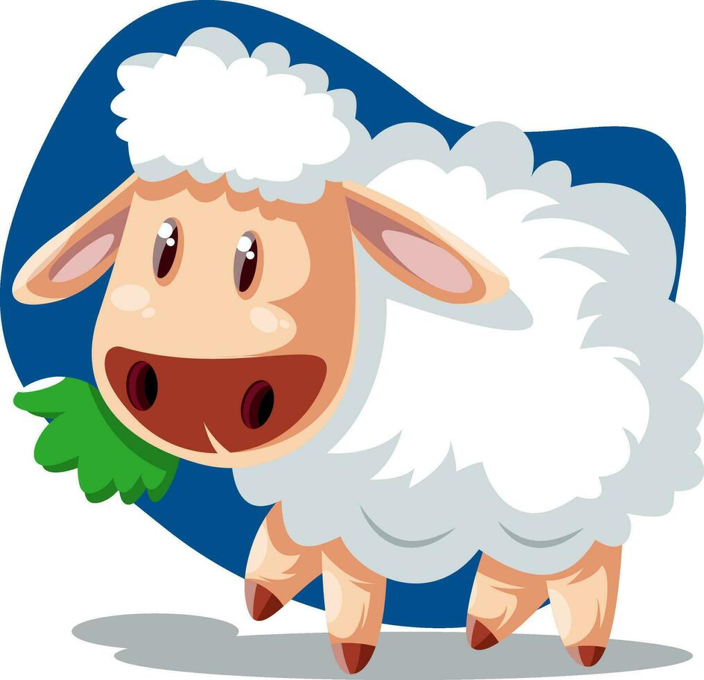 Sheep eating grass, illustration, vector on white background.