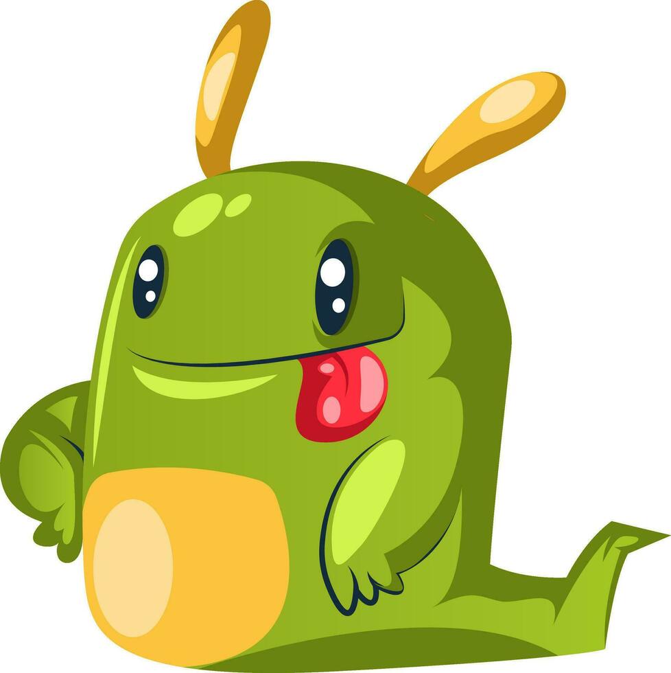 Green monster with yellow ears and tongue out white background vector illustration.
