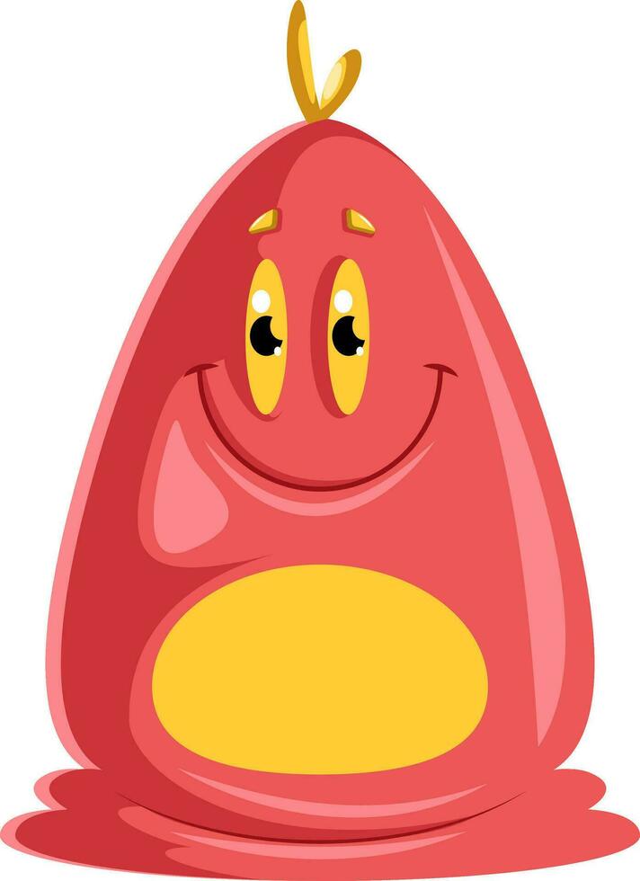 Happy red cartoon monsterwith yellow belly white background vector illustration.