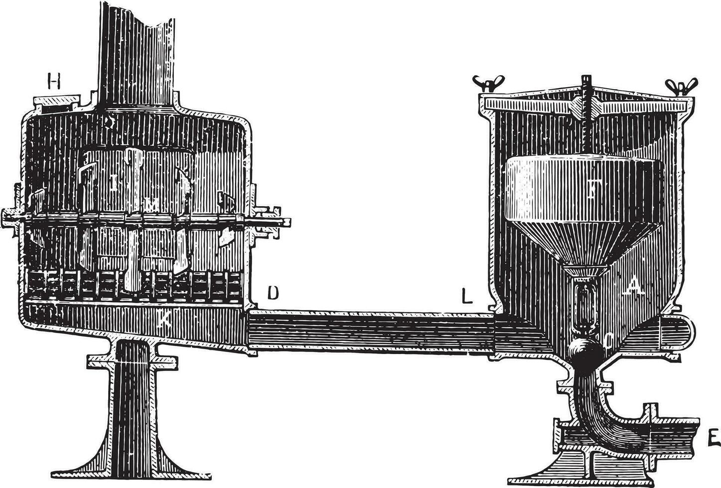 Cutting devices receptor and spillway, vintage engraving. vector