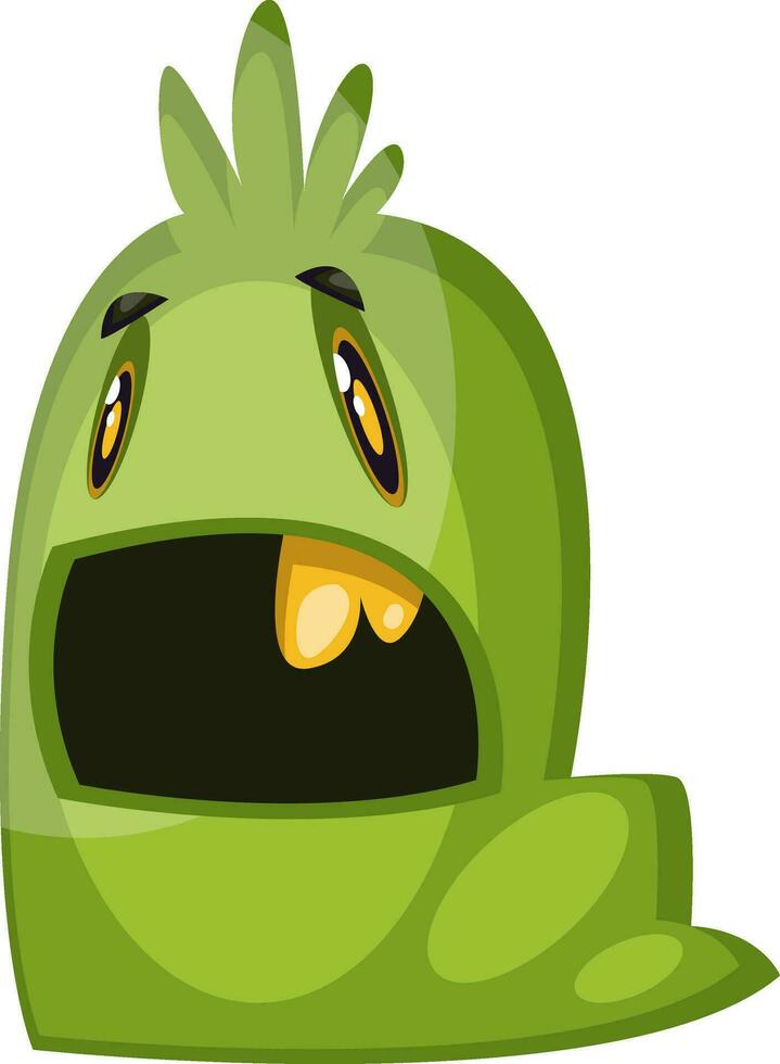 sorprendido verde gusano mirando monstruo ilustración en blanco antecedentes vector ilustración.