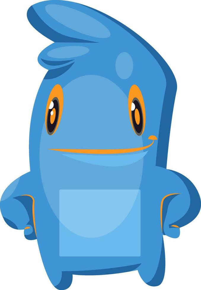 Blue cartoon monster standing white background vector illustration.