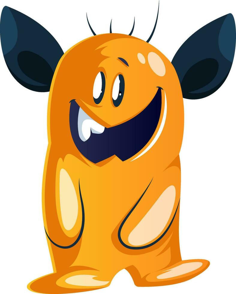 Goofy-looking  yellow cartoon monster with big  black ears white background vector illustration.