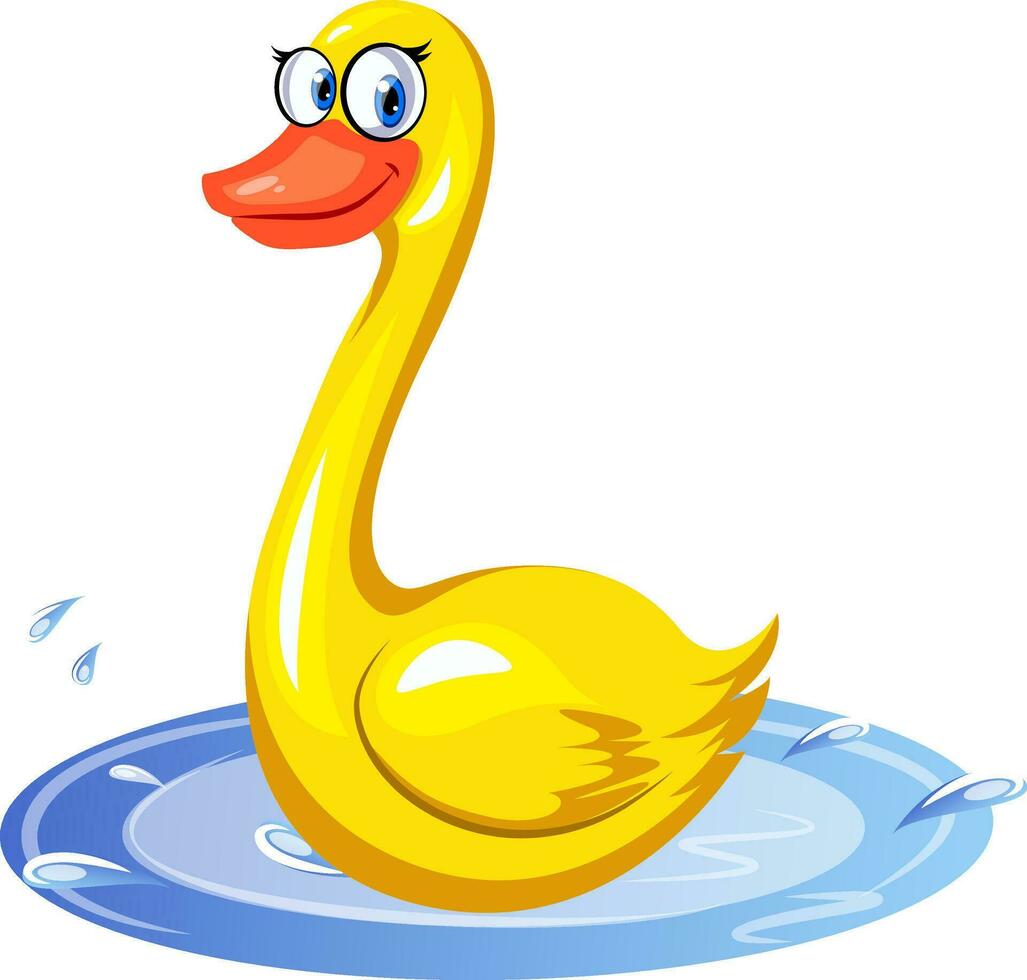 Yellow duck in water, illustration, vector on white background.