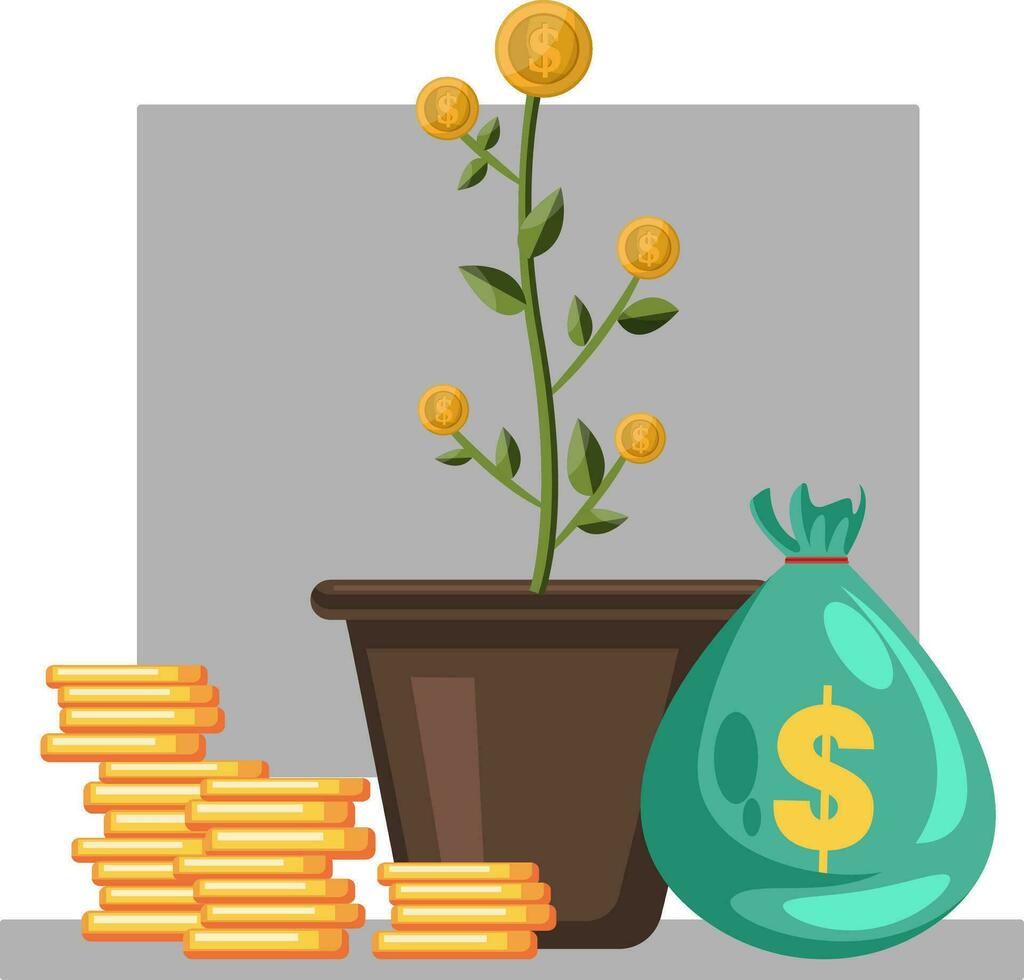 Money tree with moneybag and coins white background vector illustrator.