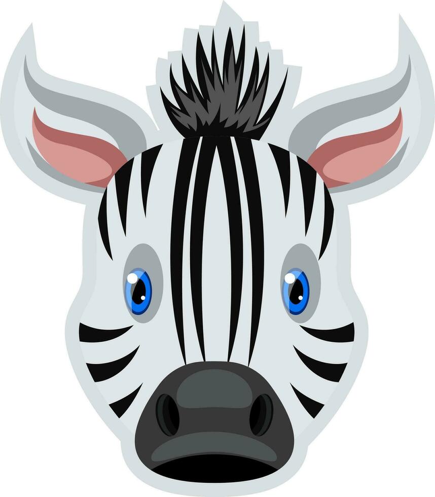 Zebra with blue eyes, illustration, vector on white background.