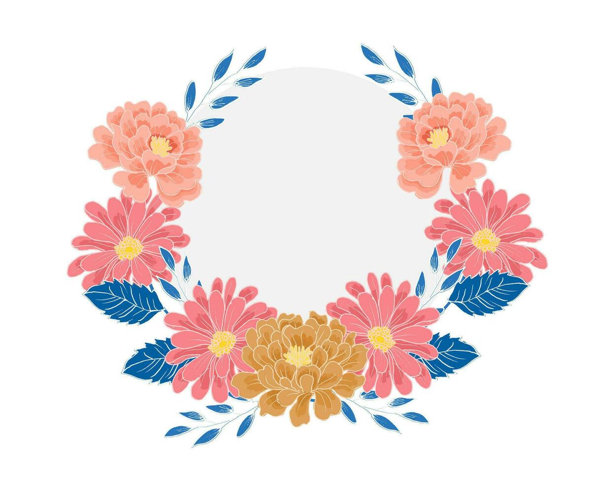 Hand Drawn Aster and Rose Flower Wreath vector