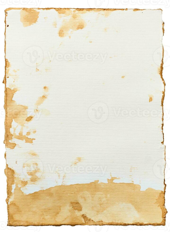 White sheet of paper with brown stains, covered in coffee photo