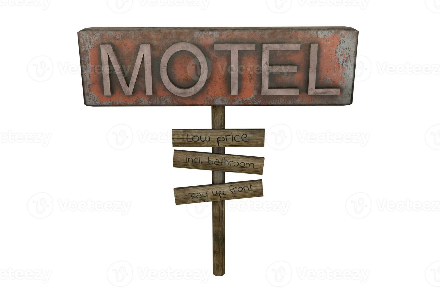 3d representación motel firmar en madera foto