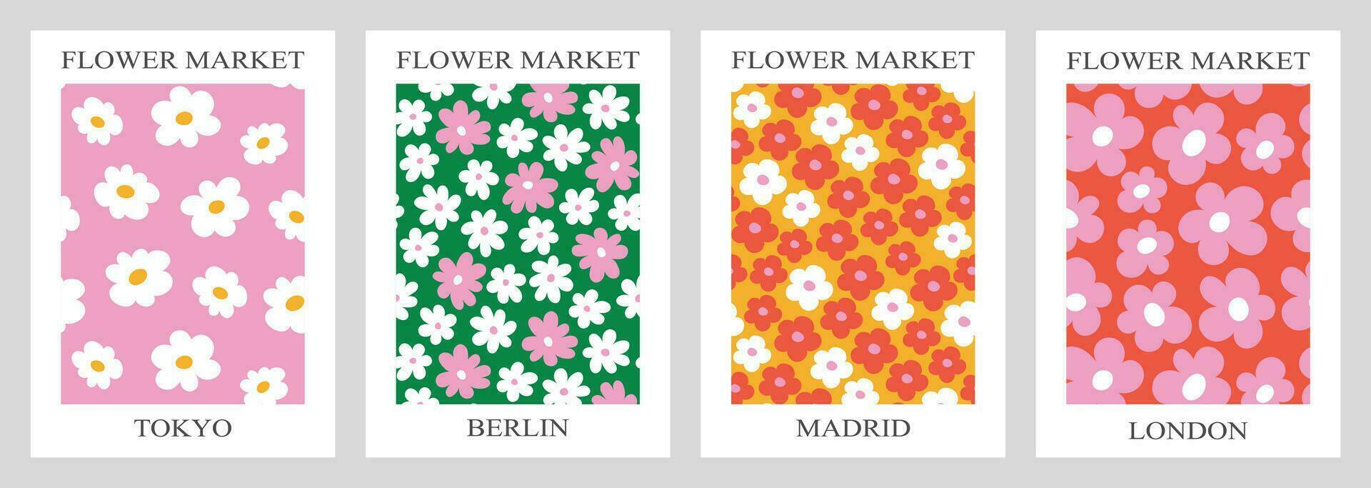 Set of abstract modern posters of flower patterns vector