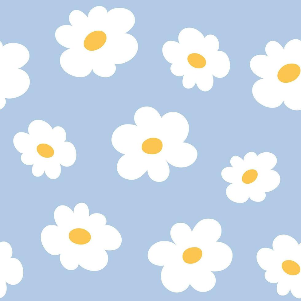 Simple seamless pattern of daisies on a blue background vector