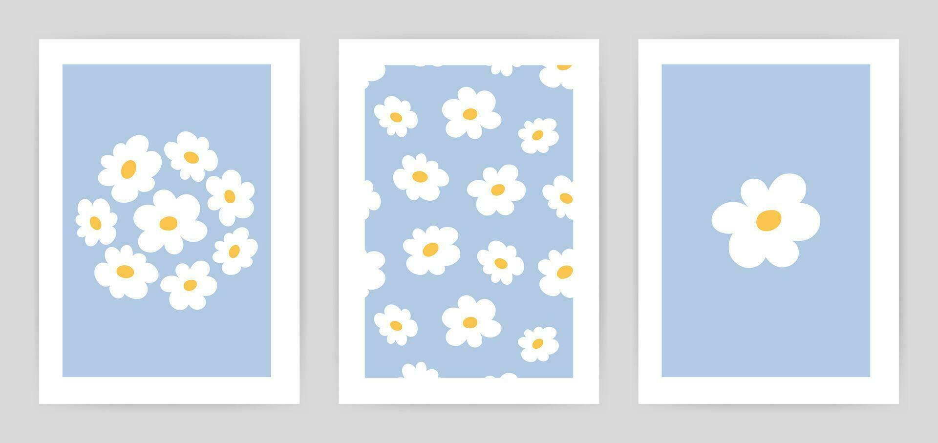Set of abstract posters with daisy pattern vector